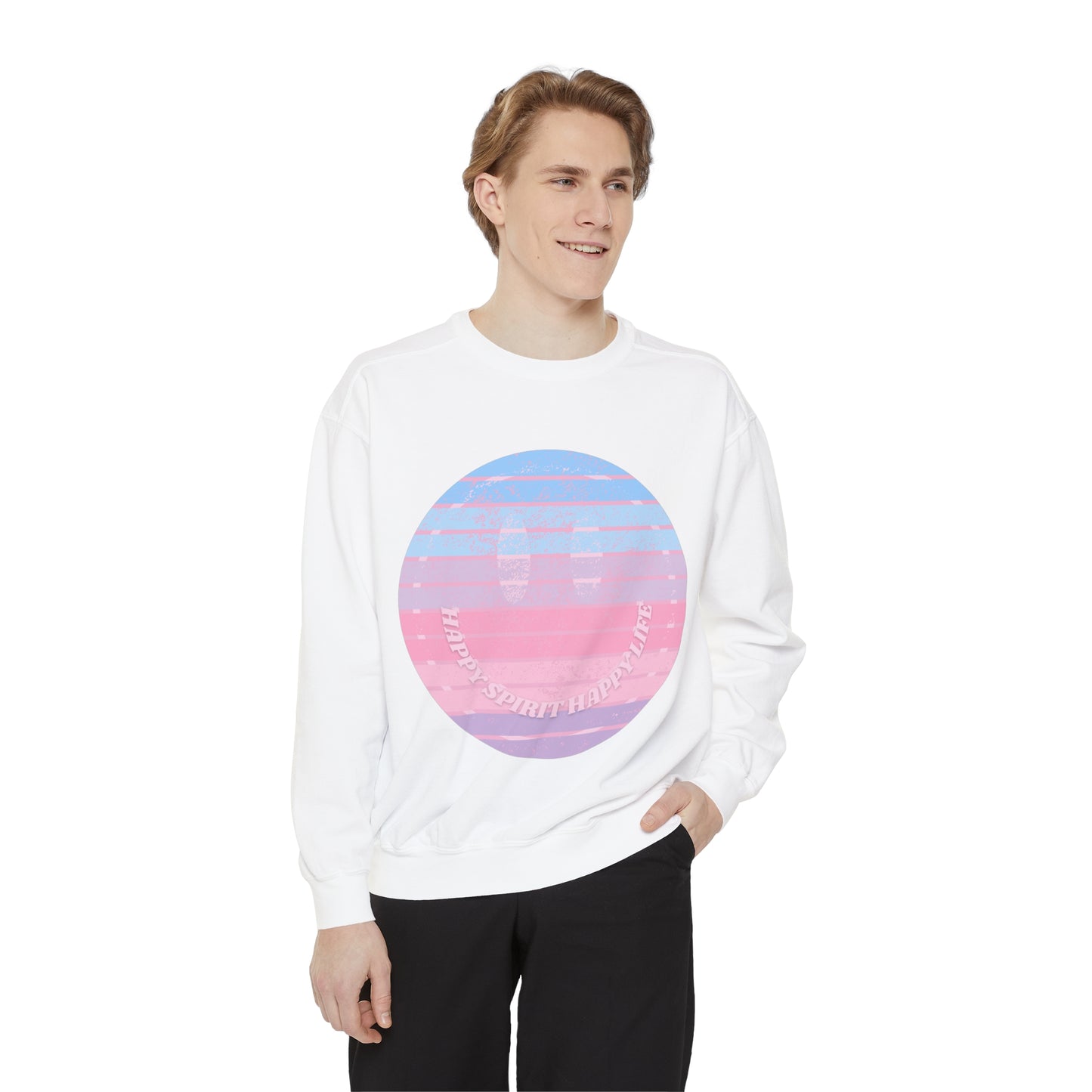 Aesthetic Smile Hoodie, Smile Face Comfort Colors Crewneck, Happy Spirit Happy Life Sunset Smile SweatshirtUnisex Garment-Dyed Sweatshirt