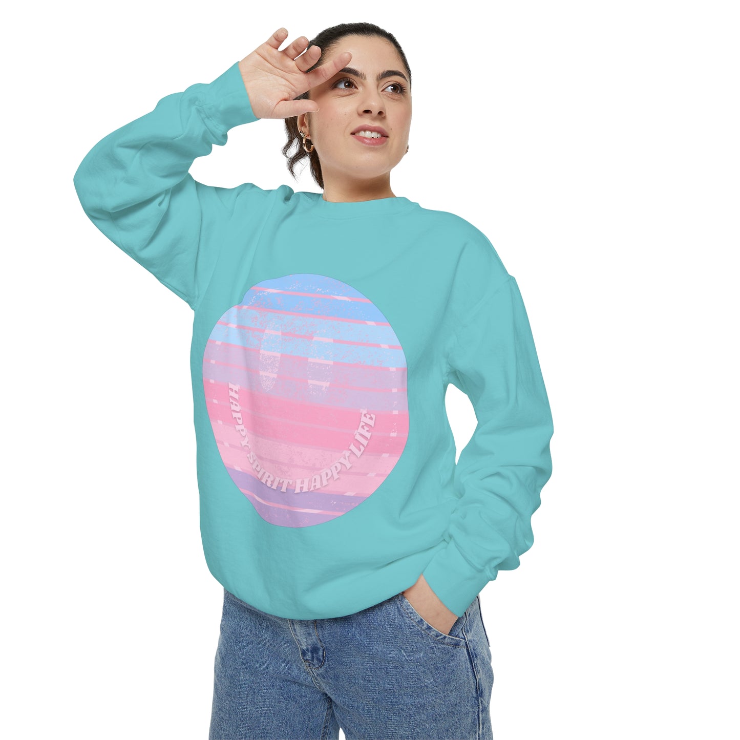 Aesthetic Smile Hoodie, Smile Face Comfort Colors Crewneck, Happy Spirit Happy Life Sunset Smile SweatshirtUnisex Garment-Dyed Sweatshirt