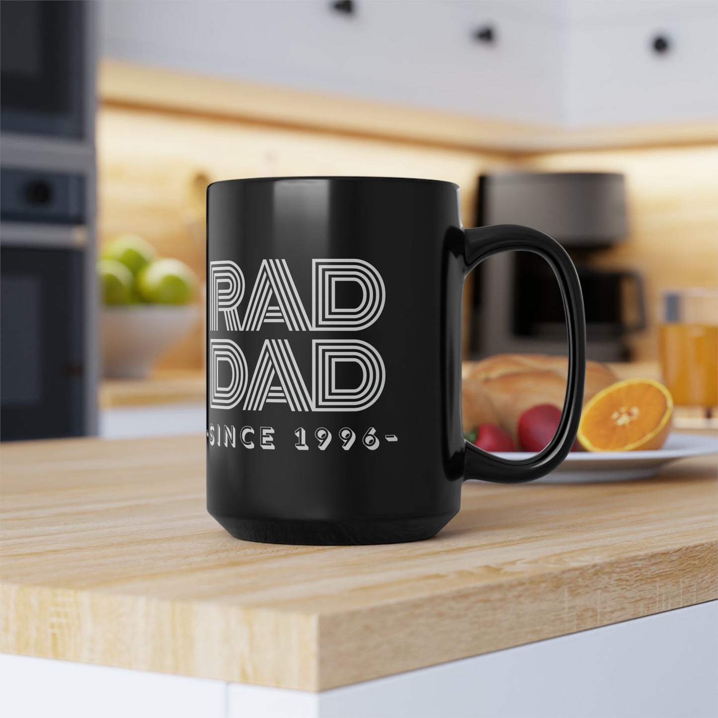 Customizable Rad Dad Black Mug, 15oz Dad Mug, Father's Day Gift, Rad Dad Coffee Mug, Rad Dad Gift, Dad Date Mug Gift