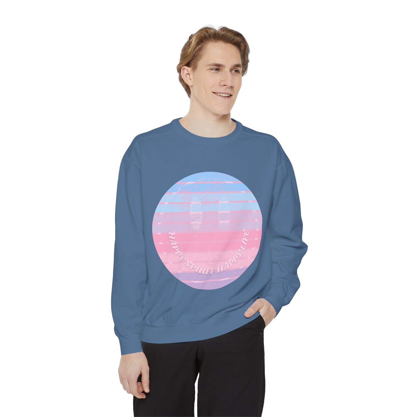 Aesthetic Smile Hoodie, Smile Face Comfort Colors Crewneck, Happy Spirit Happy Life Sunset Smile SweatshirtUnisex Garment-Dyed Sweatshirt