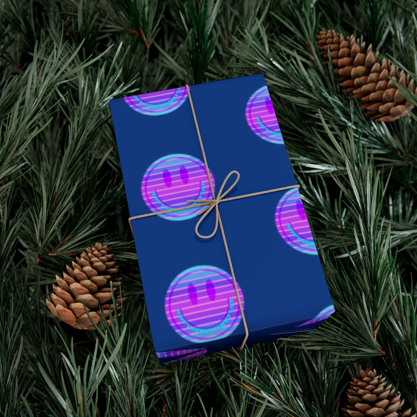 Aesthetic Gift Wrap Paper, Smile Face Gift Wrap Paper, Blue Purple Smile Wrapping Paper, Pastel Christmas Paper, Purple Holiday Wrap
