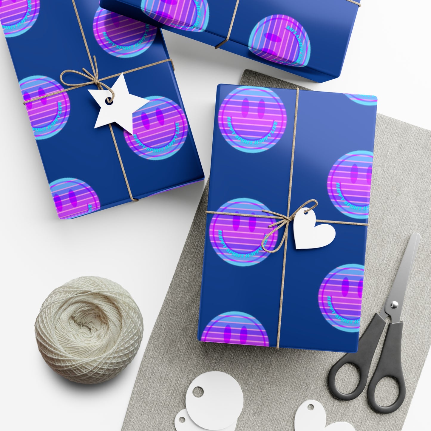 Aesthetic Gift Wrap Paper, Smile Face Gift Wrap Paper, Blue Purple Smile Wrapping Paper, Pastel Christmas Paper, Purple Holiday Wrap