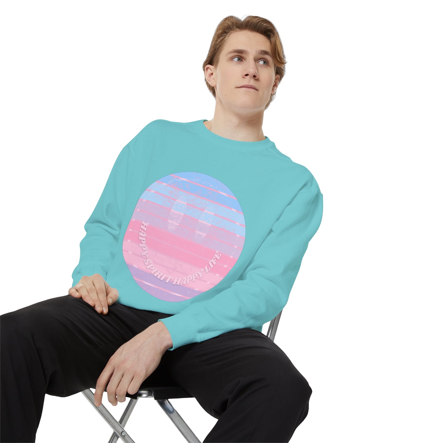 Aesthetic Smile Hoodie, Smile Face Comfort Colors Crewneck, Happy Spirit Happy Life Sunset Smile SweatshirtUnisex Garment-Dyed Sweatshirt