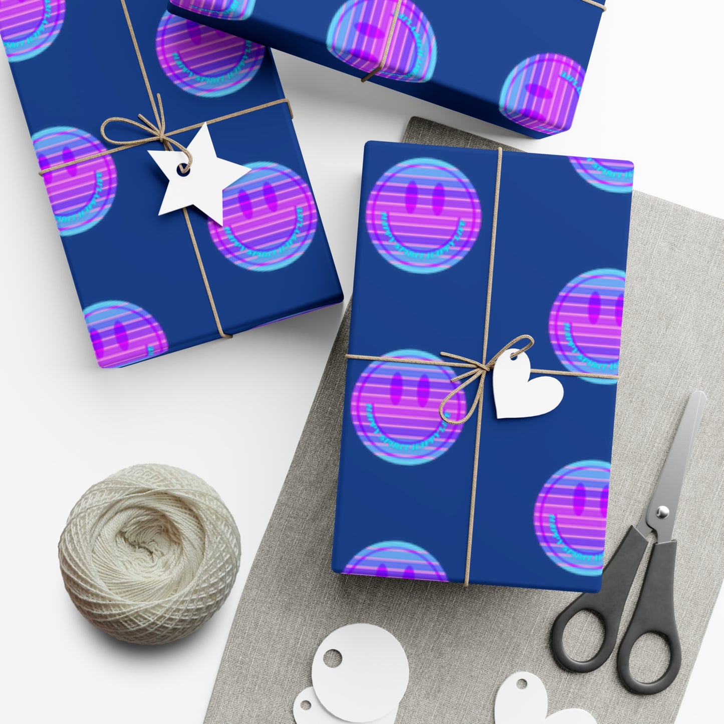 Aesthetic Gift Wrap Paper, Smile Face Gift Wrap Paper, Blue Purple Smile Wrapping Paper, Pastel Christmas Paper, Purple Holiday Wrap