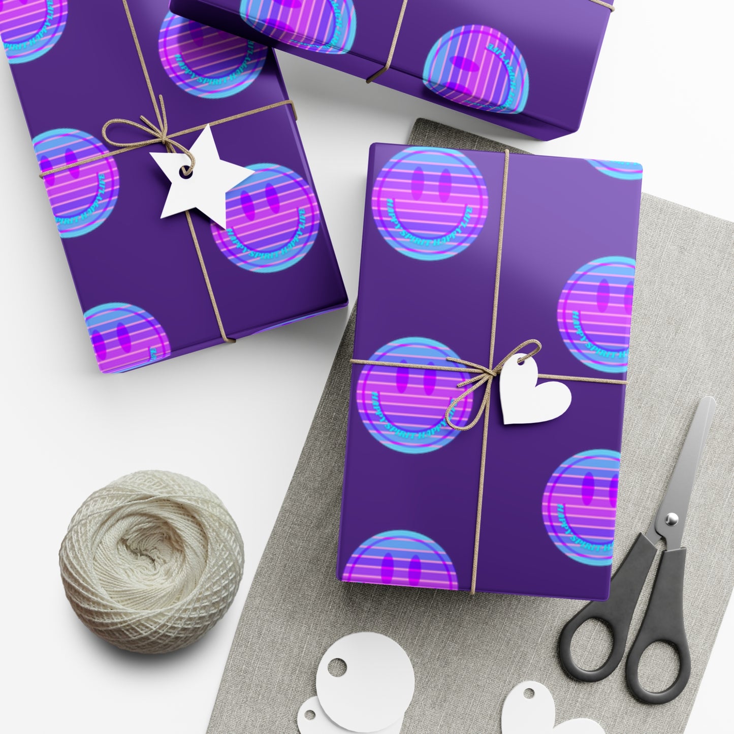 Aesthetic Gift Wrap Paper, Smile Face Gift Wrap Paper, Blue Purple Smile Wrapping Paper, Pastel Christmas Paper, Purple Holiday Wrap