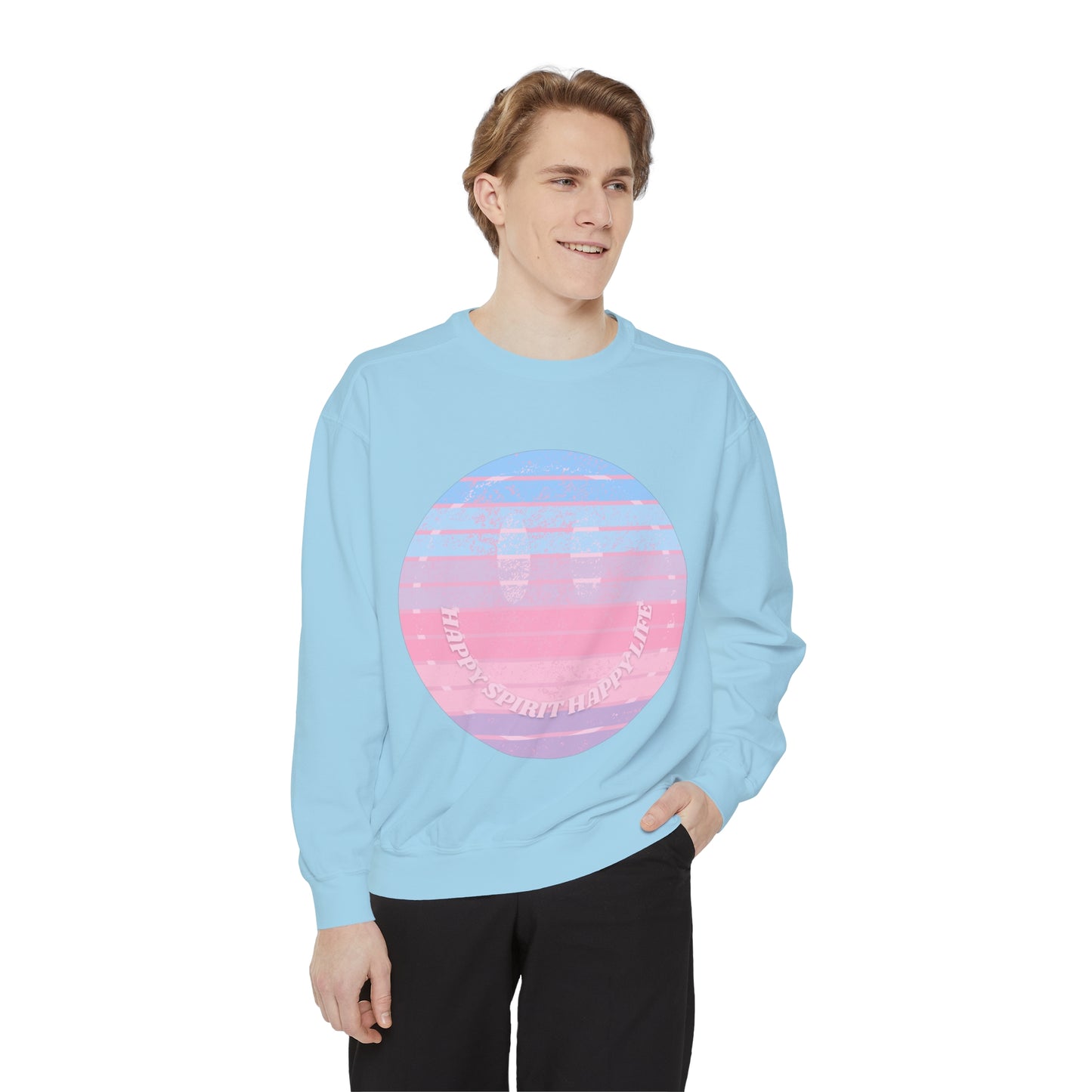 Aesthetic Smile Hoodie, Smile Face Comfort Colors Crewneck, Happy Spirit Happy Life Sunset Smile SweatshirtUnisex Garment-Dyed Sweatshirt