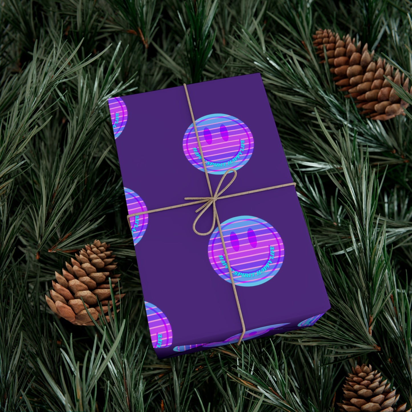 Aesthetic Gift Wrap Paper, Smile Face Gift Wrap Paper, Blue Purple Smile Wrapping Paper, Pastel Christmas Paper, Purple Holiday Wrap