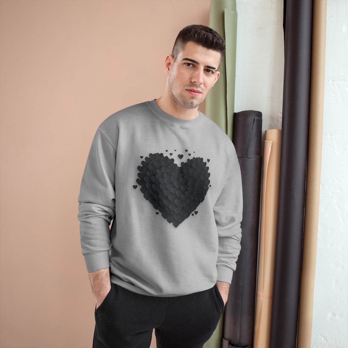 Heart of Hearts Champion Sweatshirt, Pile of Hearts, Graphic Hearts Crewneck, Black Hearts Pullover