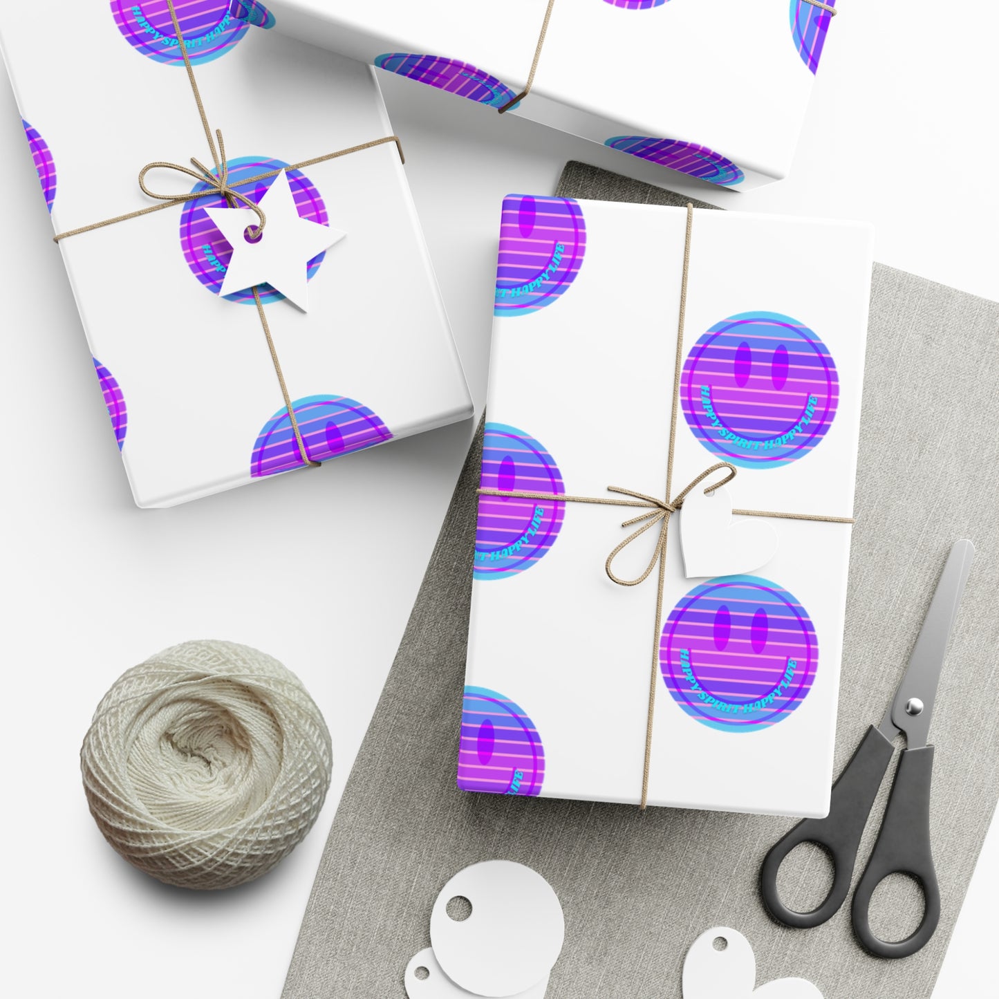 Aesthetic Gift Wrap Paper, Purple Smile Face Gift Wrap Paper, Blue Purple Smile Wrapping Paper, Pastel Christmas Paper, Purple Gift Wrap