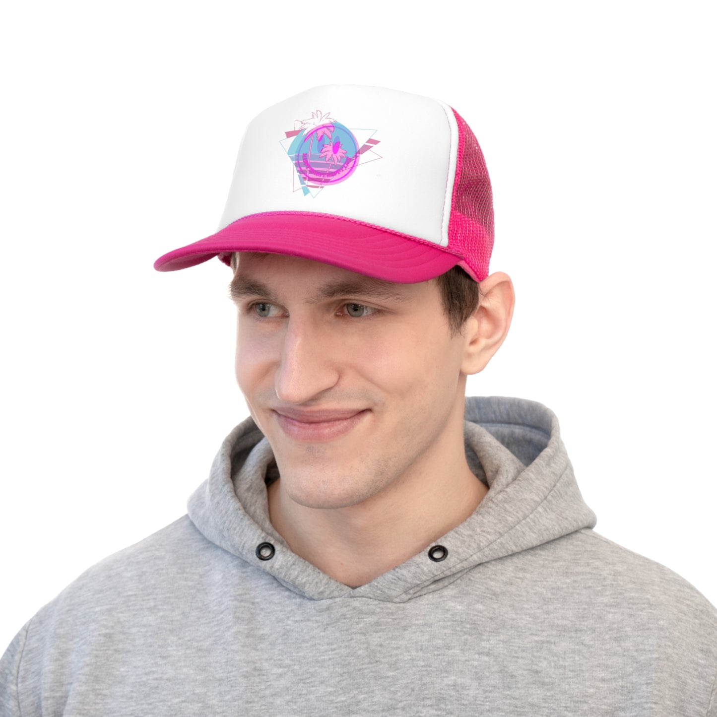 Hat Happy Spirit Happy Life, Aesthetic Sunset Hat, Smile Tumblr Hat, Trendy Trucker Hat, Vsco Girl, Pink Graphic Trucker Hat, Baseball Hat