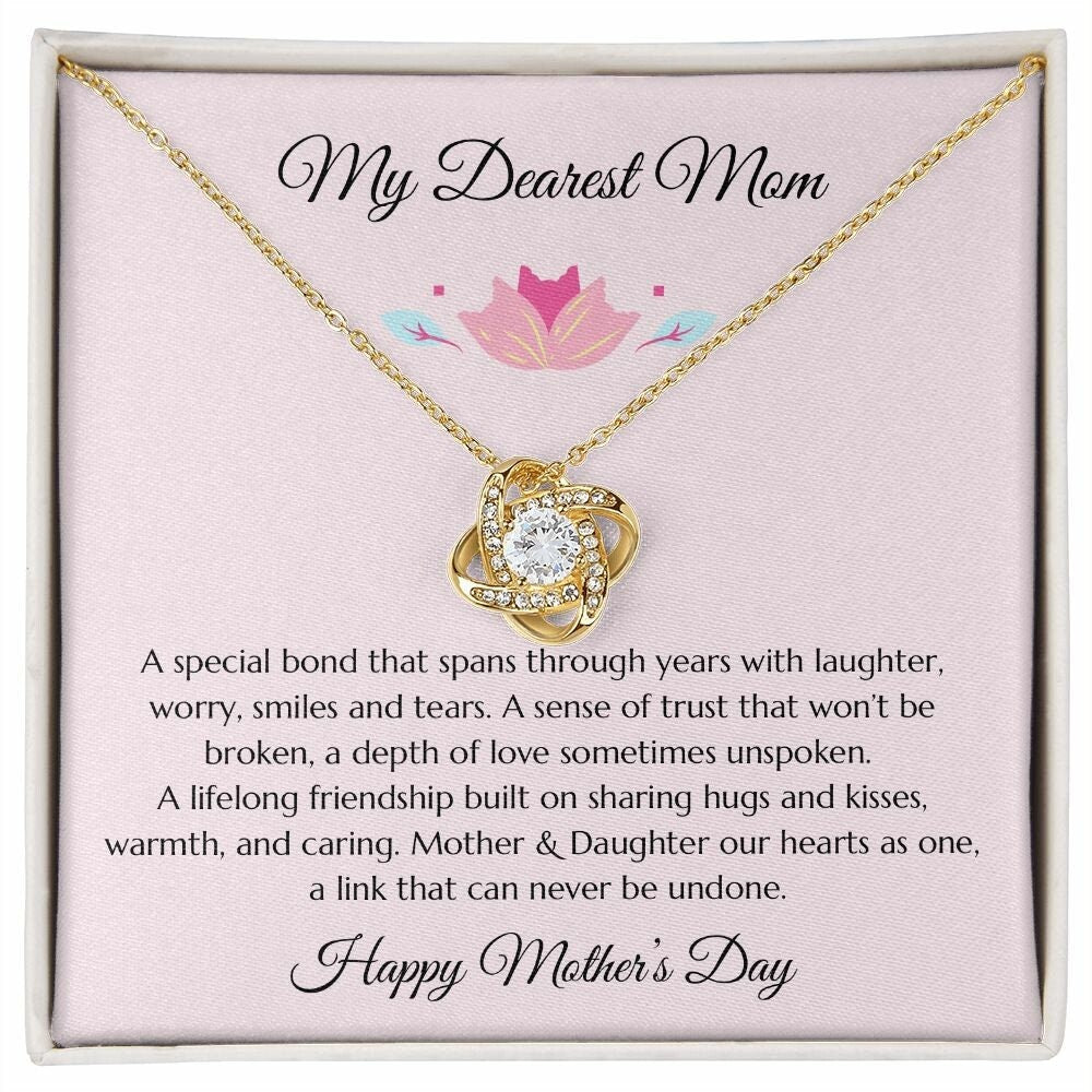 Mother’s Day Gift, Mom Gift from Daughter, Mother Gift, Mom Gold Heart Necklace, Mom Poem, Gold Love Knot Necklace, Daughter Gift to Mom