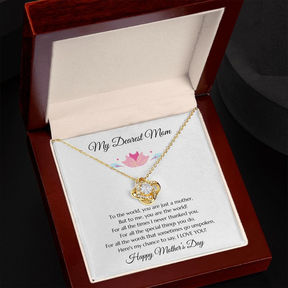 Mother's Day Gift, Mother's Day Message Card Jewelry, Mom Gift, Gold Love Knot and Mom Poem, To Mom from Daughter, to Mom from Son, Mom Gift
