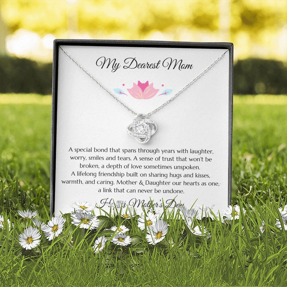 Mother's Day Gift, Mothers Day Message Card Jewelry, Mom Gift, Gold Love Knot and Mom Poem, To Mom from Daughter, to Mom from Son, Mom Gift