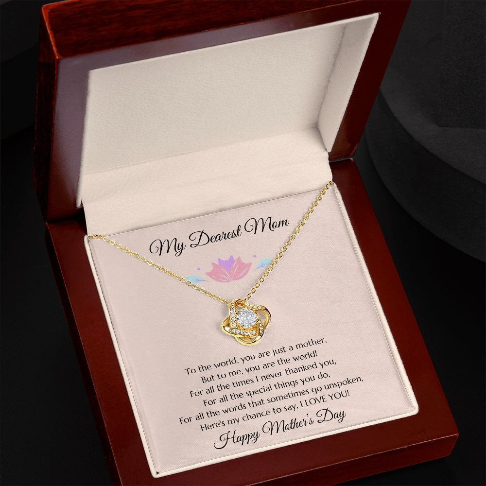 Mother's Day Gift, Mothers Day Message Card Necklace, Mom Gift, Gold Love Knot and Mom Poem, To Mom from Daughter, to Mom from Son, Mom Gift