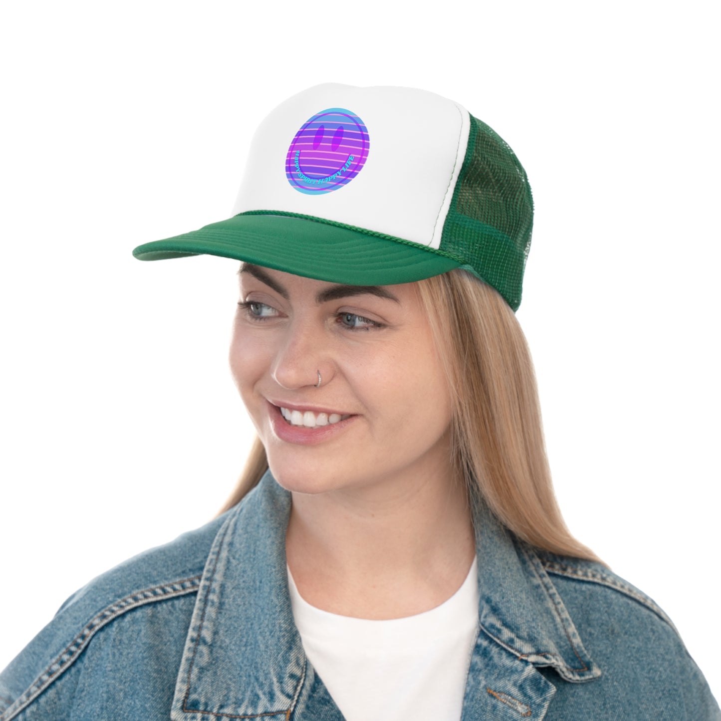 Hat Happy Spirit Happy Life, Aesthetic Sunset Hat, Smile Tumblr Hat, Trendy Trucker Hat, Vsco Girl, Pink Graphic Trucker Hat, Baseball Hat