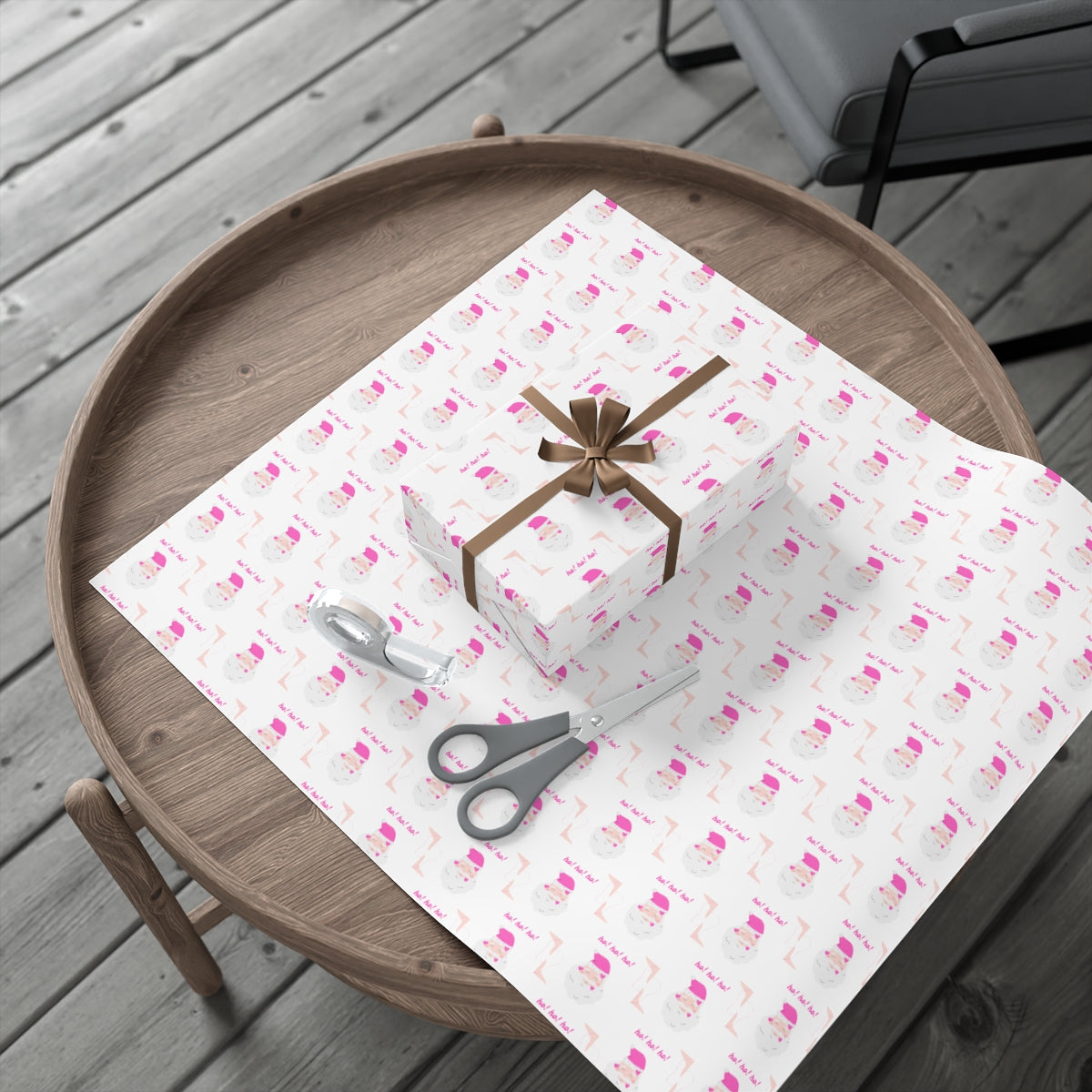 Ho Ho Ho Pink Santa Gift Wrap Paper, Pink Santa Wrapping Paper, Pastel Christmas Paper, Pink Holiday Wrapping Paper