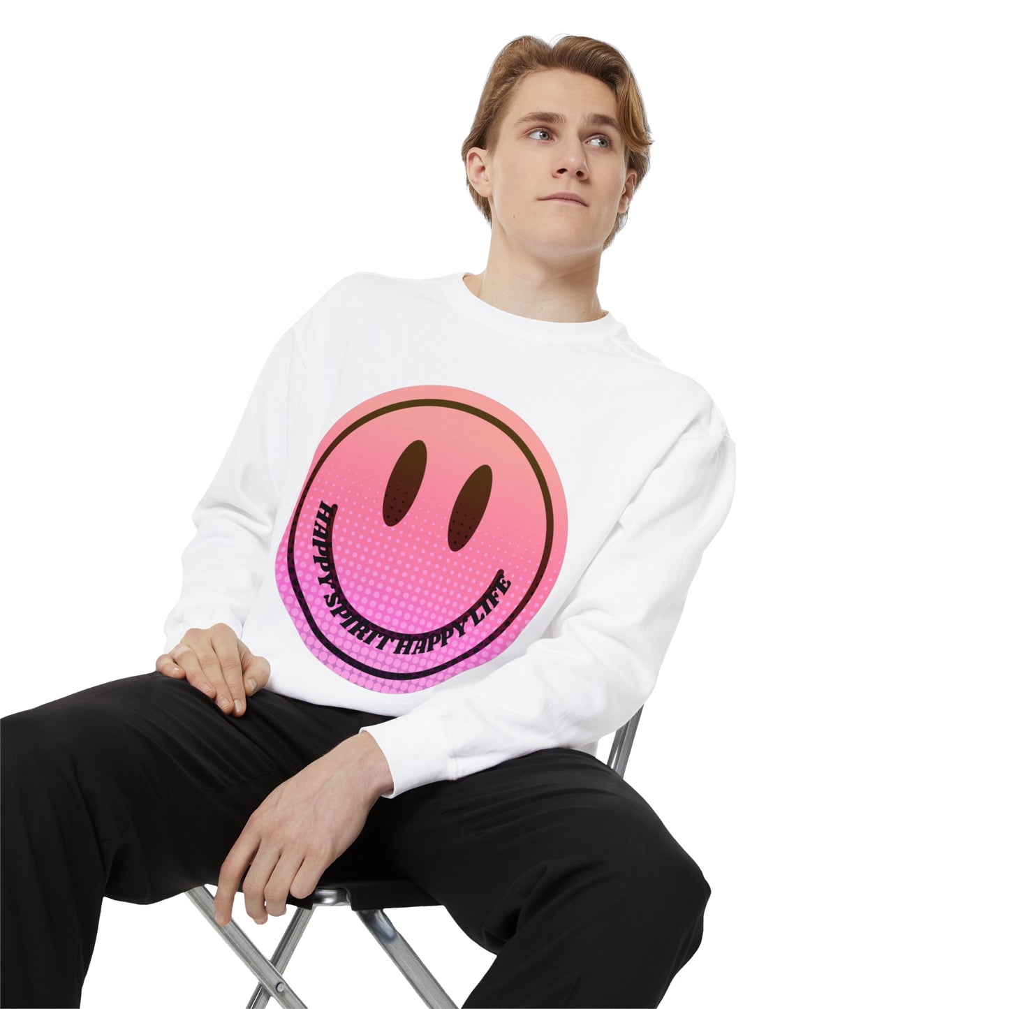 Aesthetic Smile Hoodie, Smile Face Comfort Colors Crewneck, Happy Spirit Happy Life Sunset Smile Sweatshirt, Unisex Garment-Dyed Sweatshirt