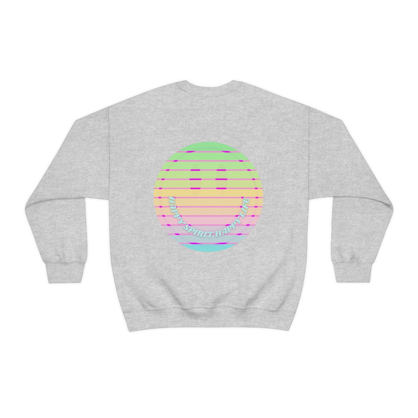 Happy Spirit Happy Life Sweatshirt, VSCO Girl Crewneck, Oversized Retro Font Graphic Tumblr, Front Print Smile Face Trendy Cover Up