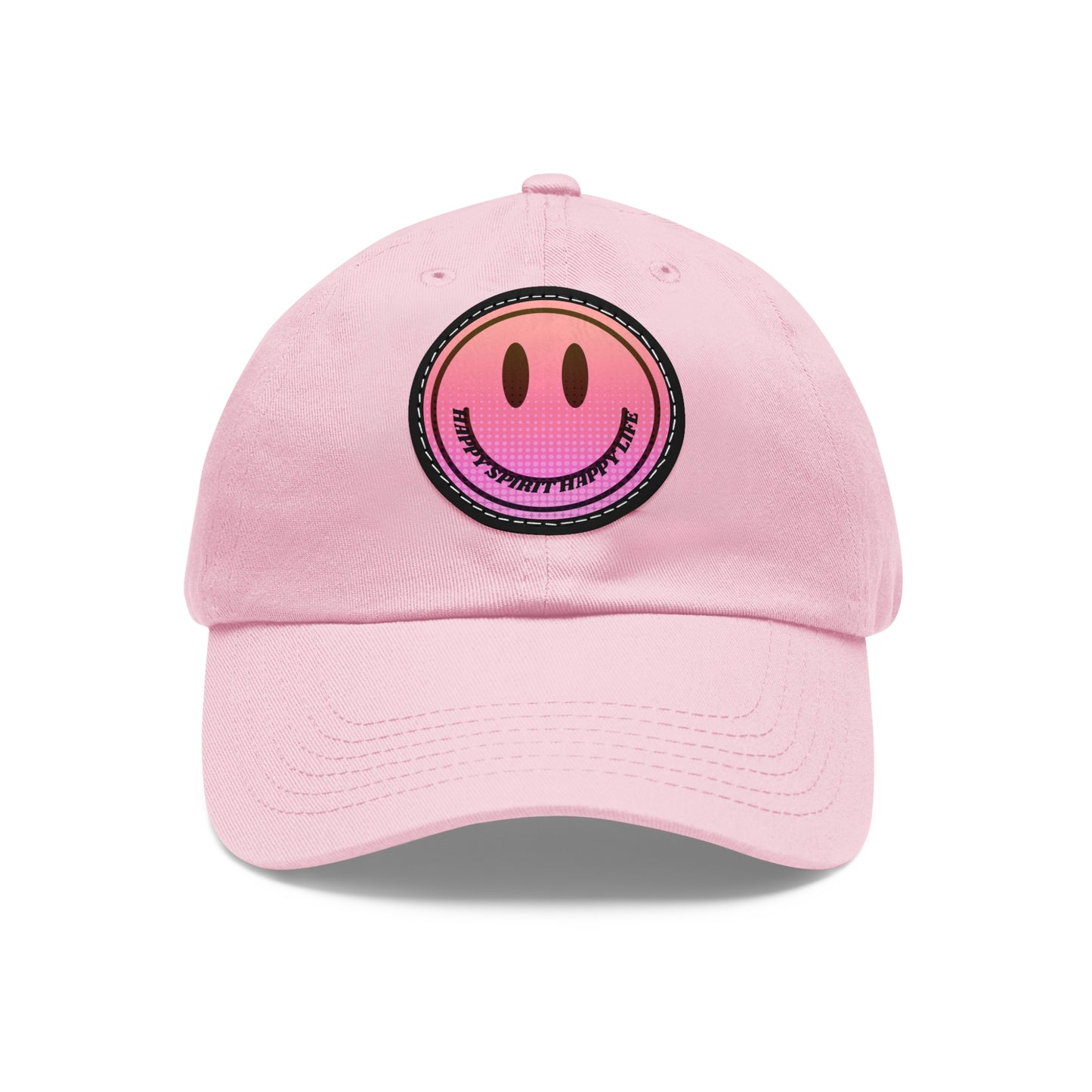 Aesthetic Pink Smile Hat, Pink Twill Dad Hat with Leather Patch (Round), Pink Golf Hat, Pink Twill Cap, Pink Cotton Hat, Pink Baseball Hat
