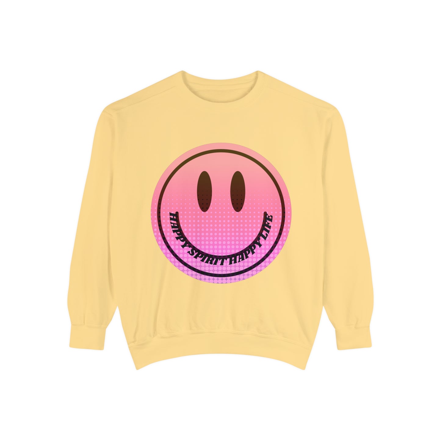 Aesthetic Smile Hoodie, Smile Face Comfort Colors Crewneck, Happy Spirit Happy Life Sunset Smile Sweatshirt, Unisex Garment-Dyed Sweatshirt