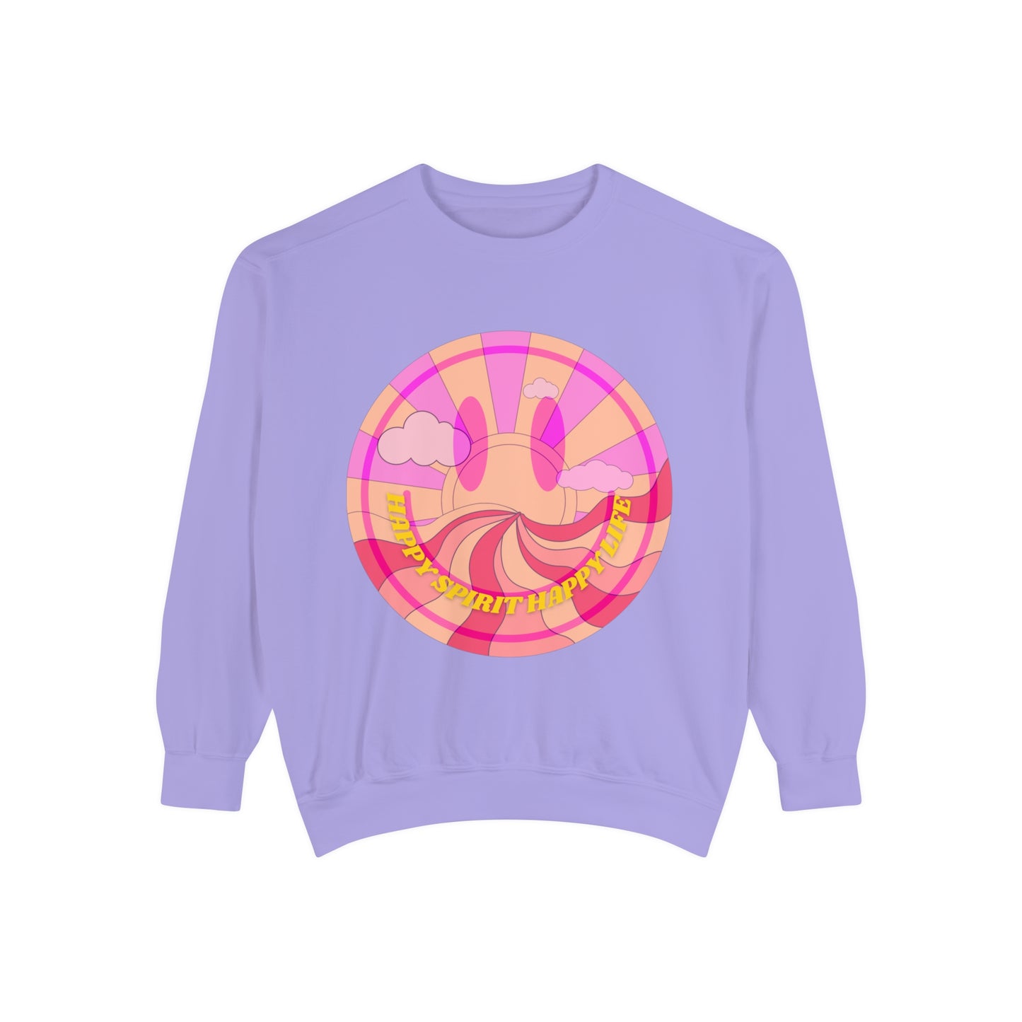 Aesthetic Smile Hoodie, Smile Face Comfort Colors Crewneck, Happy Spirit Happy Life Sunset Smile Sweatshirt, Unisex Garment-Dyed Sweatshirt