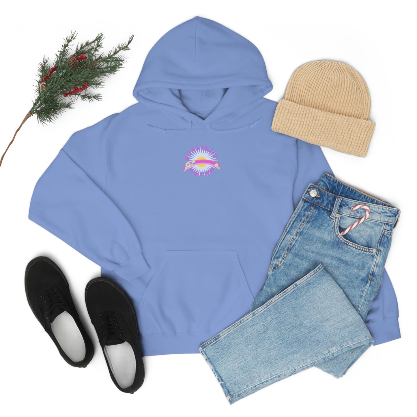 Retro Smile Flower Pink Purple Lavender Lilac Hoodie, Sunlight Squad Sweatshirt, Back Graphic Hoodie, VSCO Girl Oversized Trendy Tumblr Top