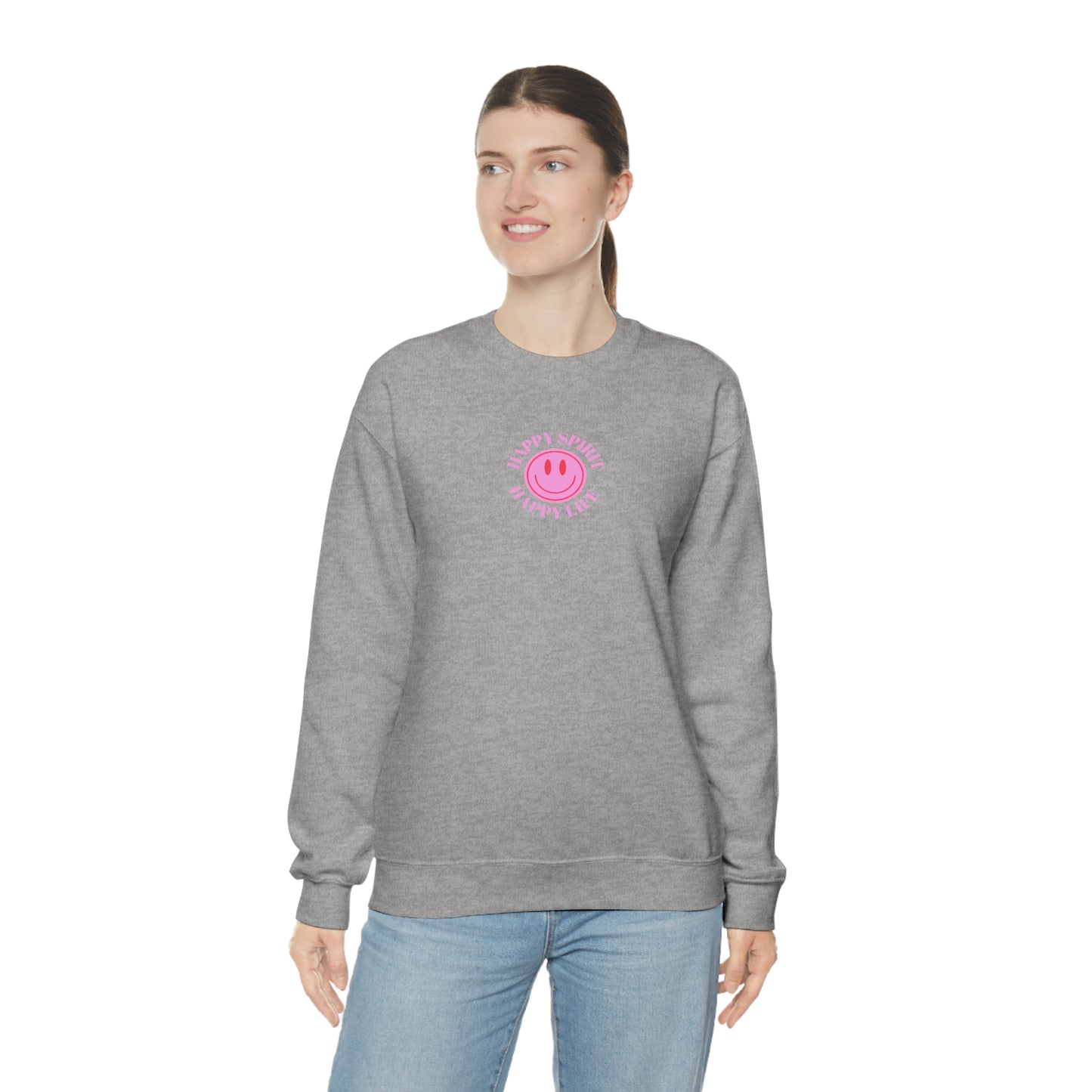 Copy of Happy Spirit Happy Life Sweatshirt, Gildan VSCO Girl Crewneck, Oversized Tumblr Front Back Print Smile Happy Mind Trendy Loungewear