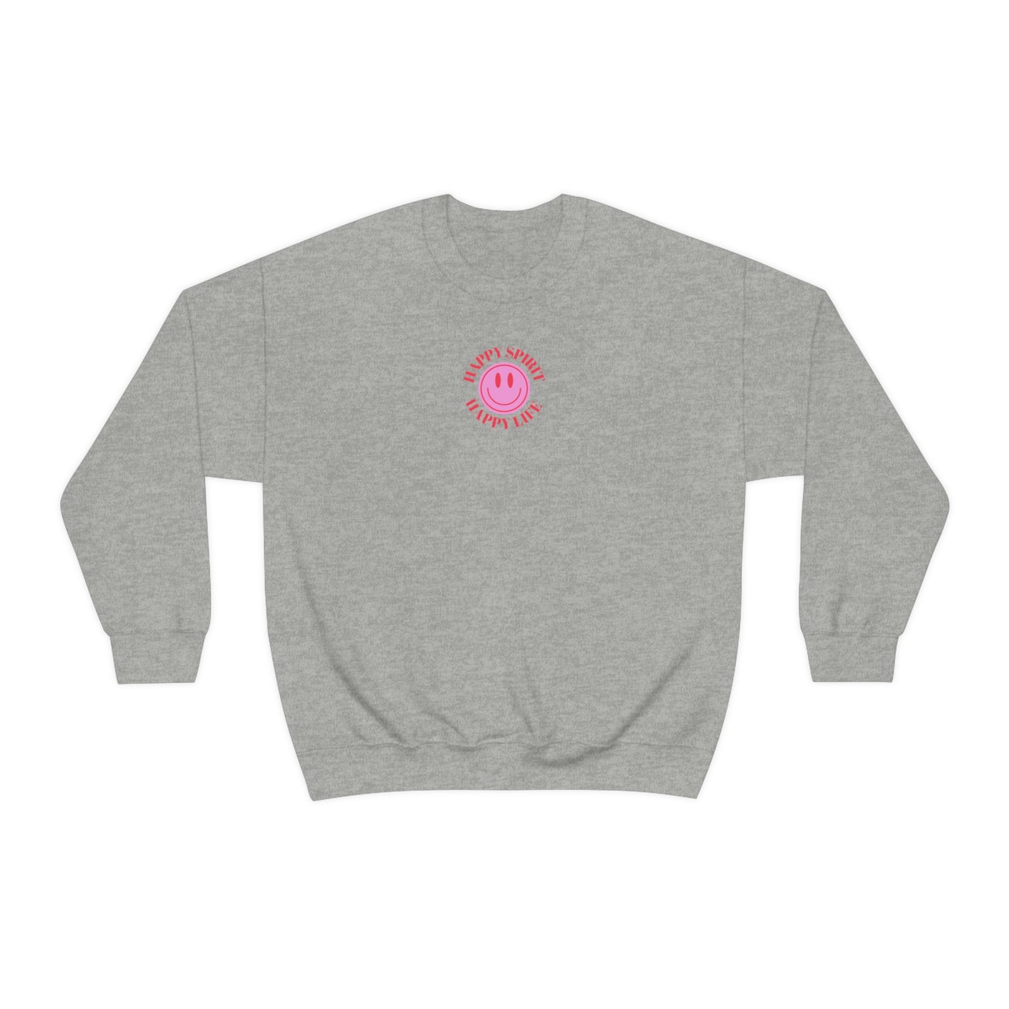 Happy Spirit Happy Life Sweatshirt, Gildan VSCO Girl Crewneck, Oversized Tumblr Front Back Print Smile Happy Mind Trendy Beach Lake Cover Up