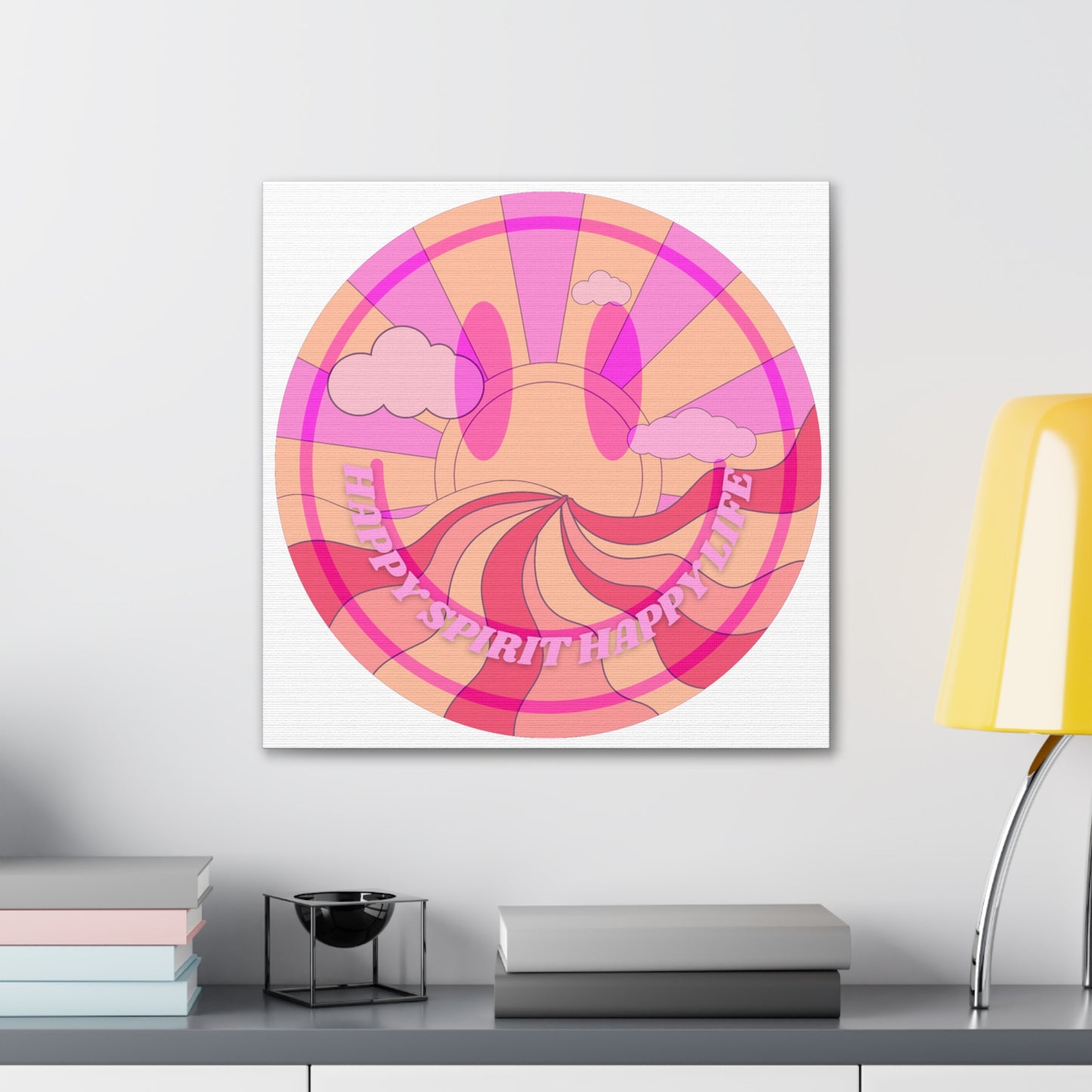 Smile Face Wall Art, Aesthetic Smile Face Gallery Canvas Wrap, Sunset Wall Art, Bedroom Wall Art, Pink Smile Decoration, Home Decoration