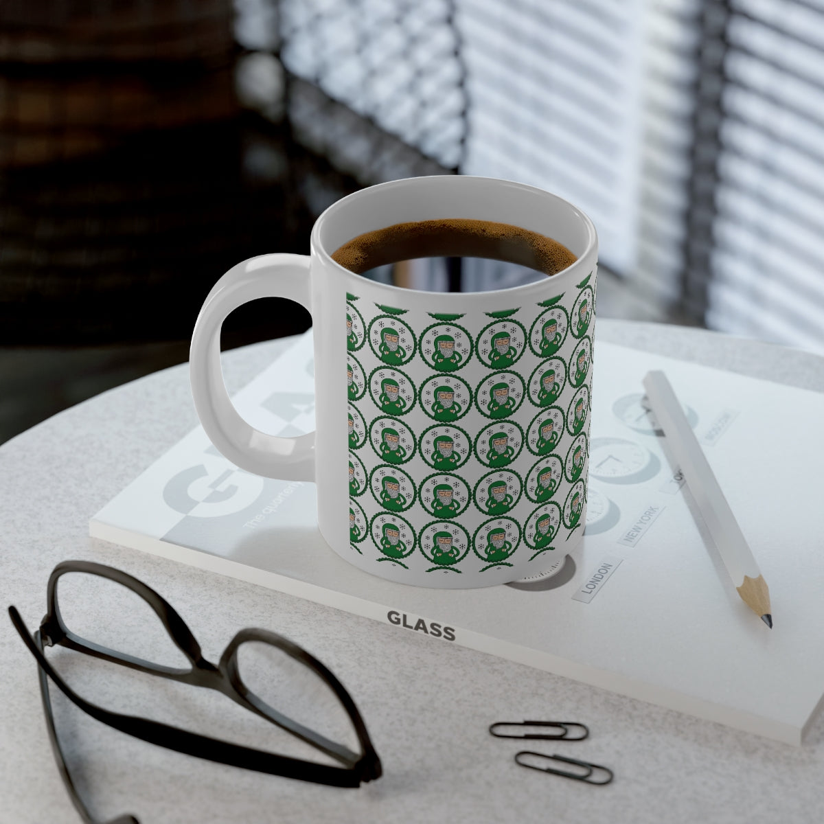 Green Santa Aesthetic Mug, Green Christmas Mug, Trendy Coffee Mug, Tumblr Mug, Aesthetic Holiday Gift, Minimalist Santa Mug Print
