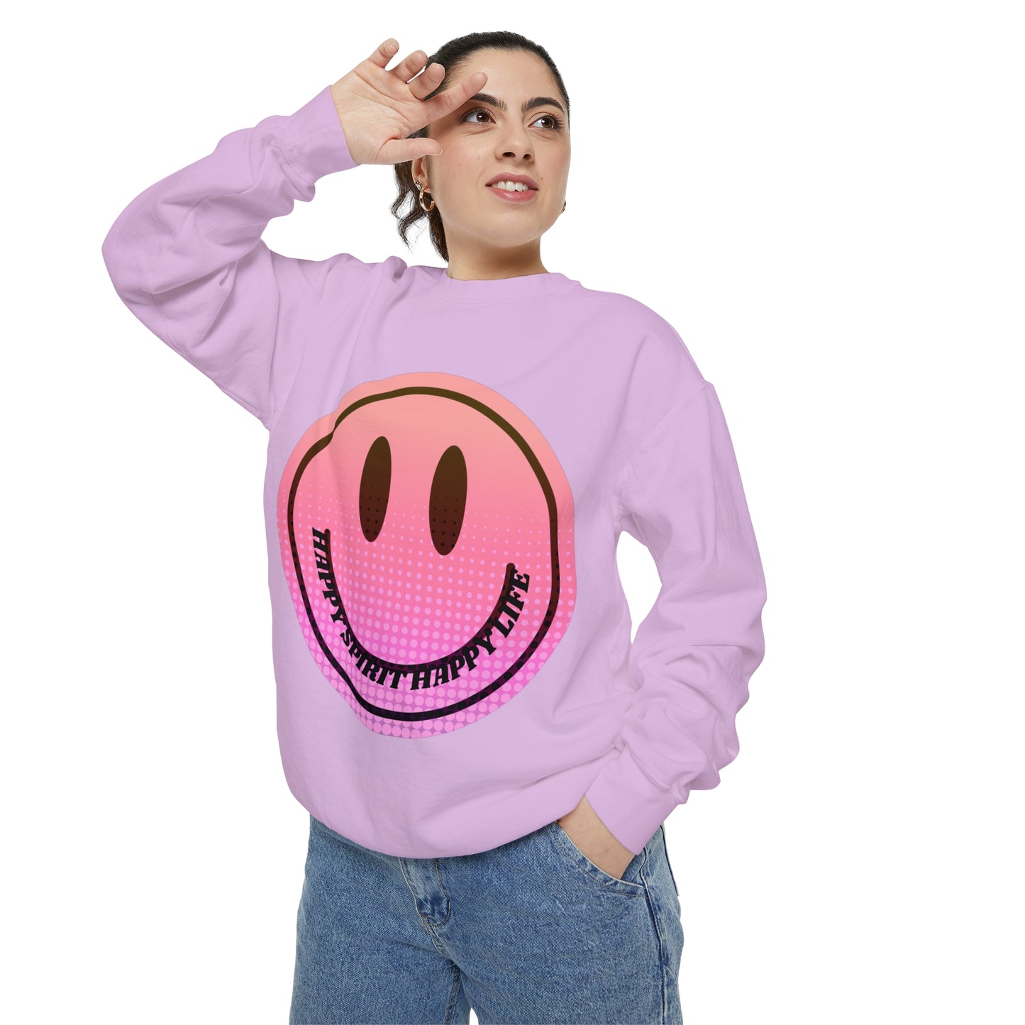 Aesthetic Smile Hoodie, Smile Face Comfort Colors Crewneck, Happy Spirit Happy Life Sunset Smile Sweatshirt, Unisex Garment-Dyed Sweatshirt