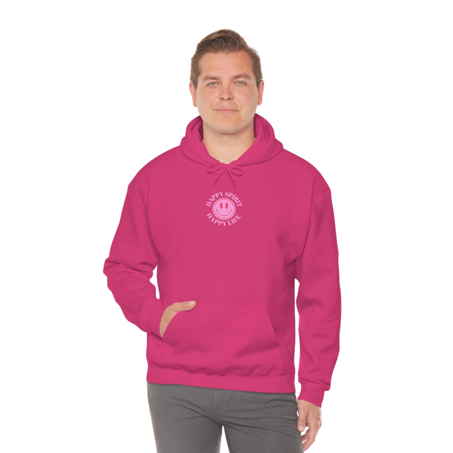 Happy Spirit Happy Life Sweatshirt, Pink Smile Lilac Hoodie, Oversized Hoodie, Front Back Print Trendy Sweatshirt, Beach Cover Up, Cover Up