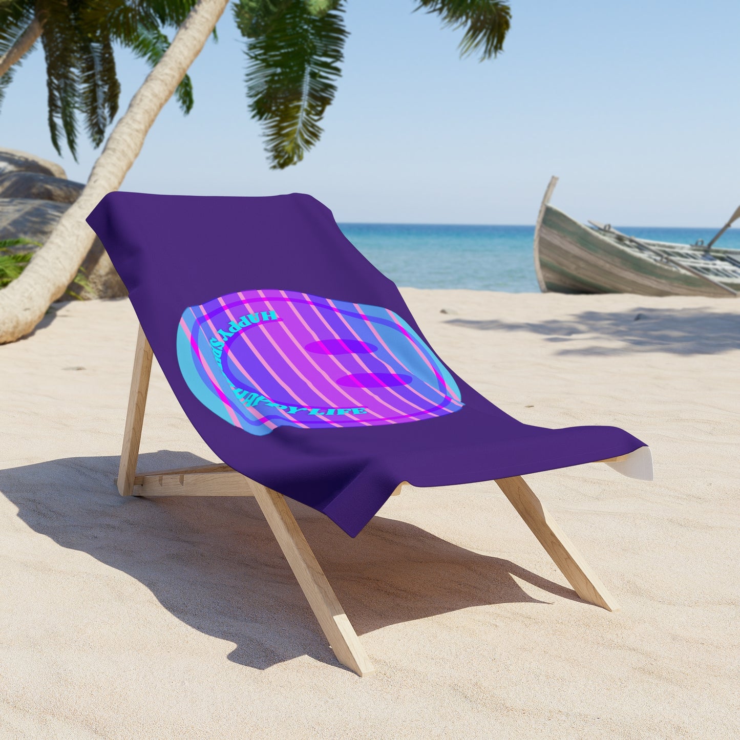 Aesthetic Smile Beach Towel, Happy Spirit Happy Life Towel, Sunset Smile Towel, Trendy Neon Ombre Towel, Summer Towel, Mental Health Towel
