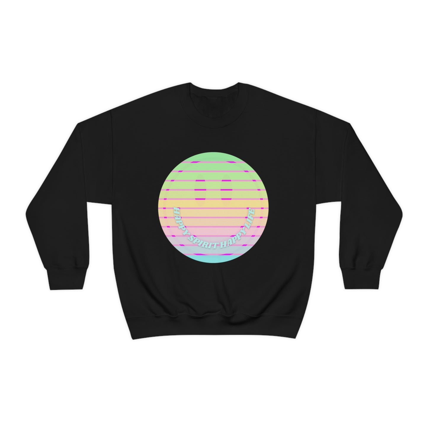 Happy Spirit Happy Life Sweatshirt, VSCO Girl Crewneck, Oversized Retro Font Graphic Tumblr, Front Print Smile Face Trendy Cover Up