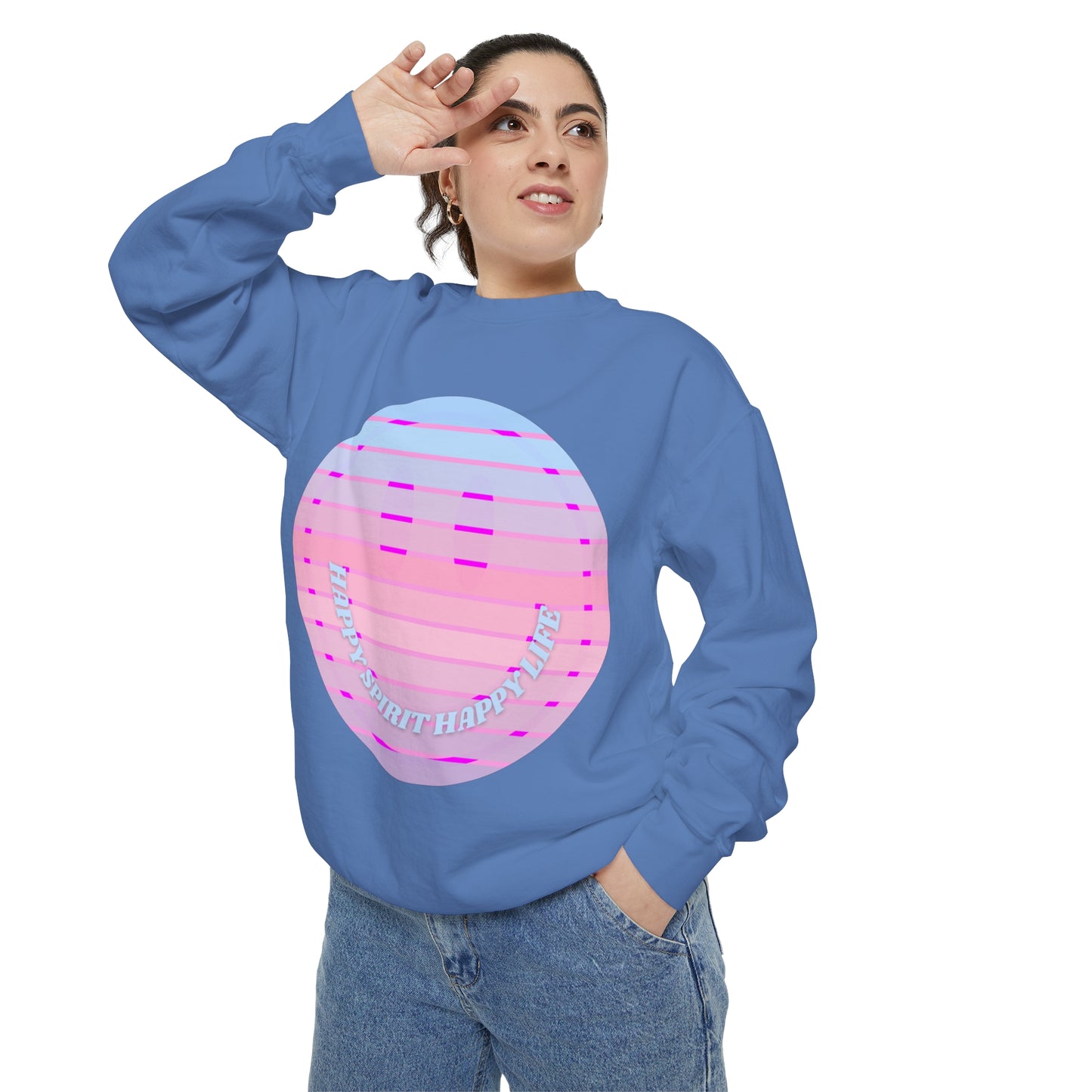 Aesthetic Smile Hoodie, Smile Face Comfort Colors Crewneck, Happy Spirit Happy Life Sunset Smile Sweatshirt, Unisex Garment-Dyed Sweatshirt