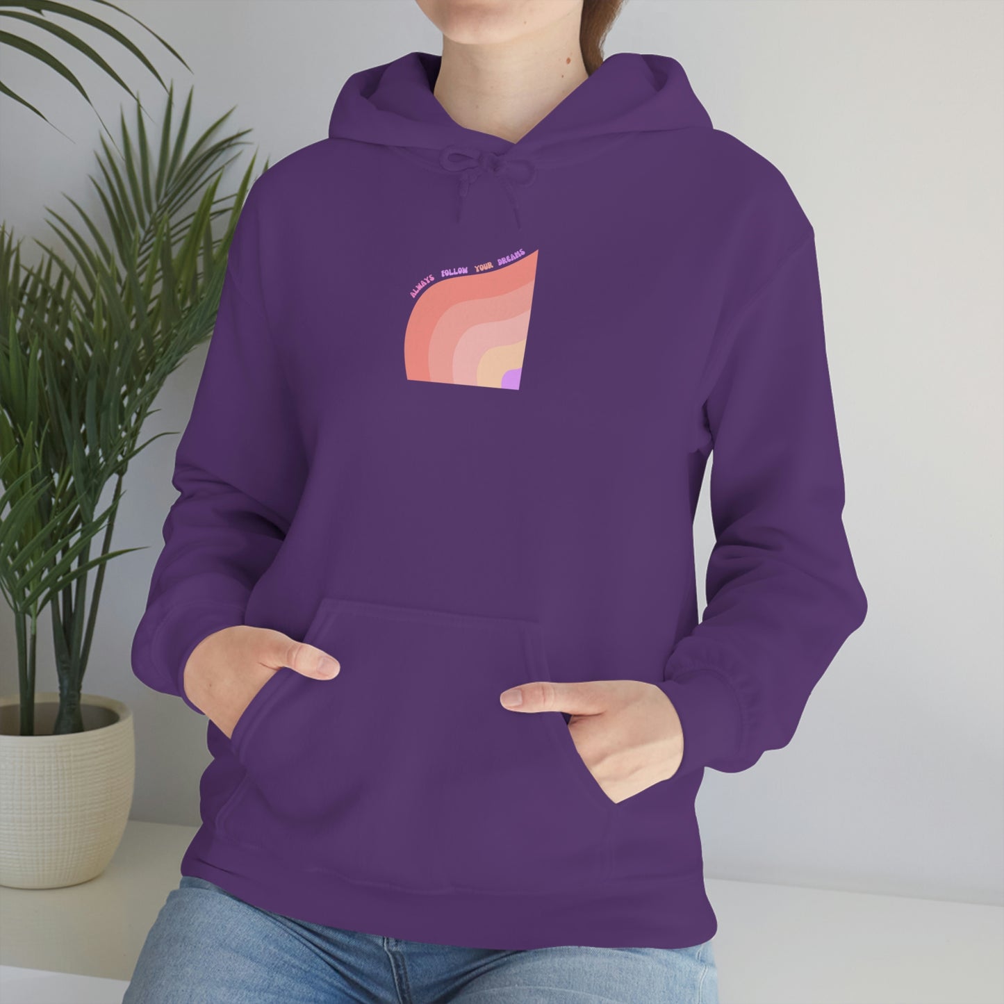 Aesthetic Hoodie, Positivity Hoodie, Always Follow Your Dreams Trendy Vsco Hoodie Graphic Aesthetic Pink Gift, Retro Rainbow Sweatshirt