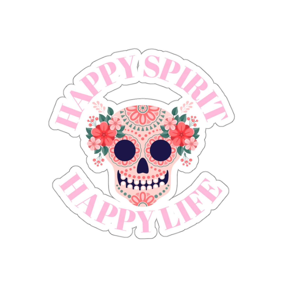 Dia De Los Muertes Day of the Dead Happy Spirit Happy Life Custom Die-Cut Stickers, Candy Skull Sticker, Skull Pink Peach Flowers Sticker