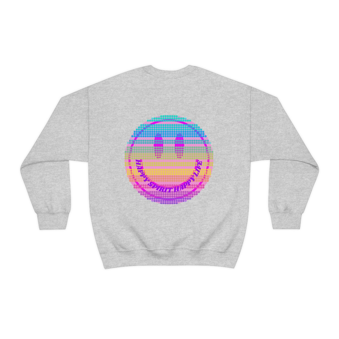 Happy Spirit Happy Life Sweatshirt, VSCO Girl Crewneck, Oversized Retro Font Graphic Tumblr, Front Print Smile Face Trendy Cover Up
