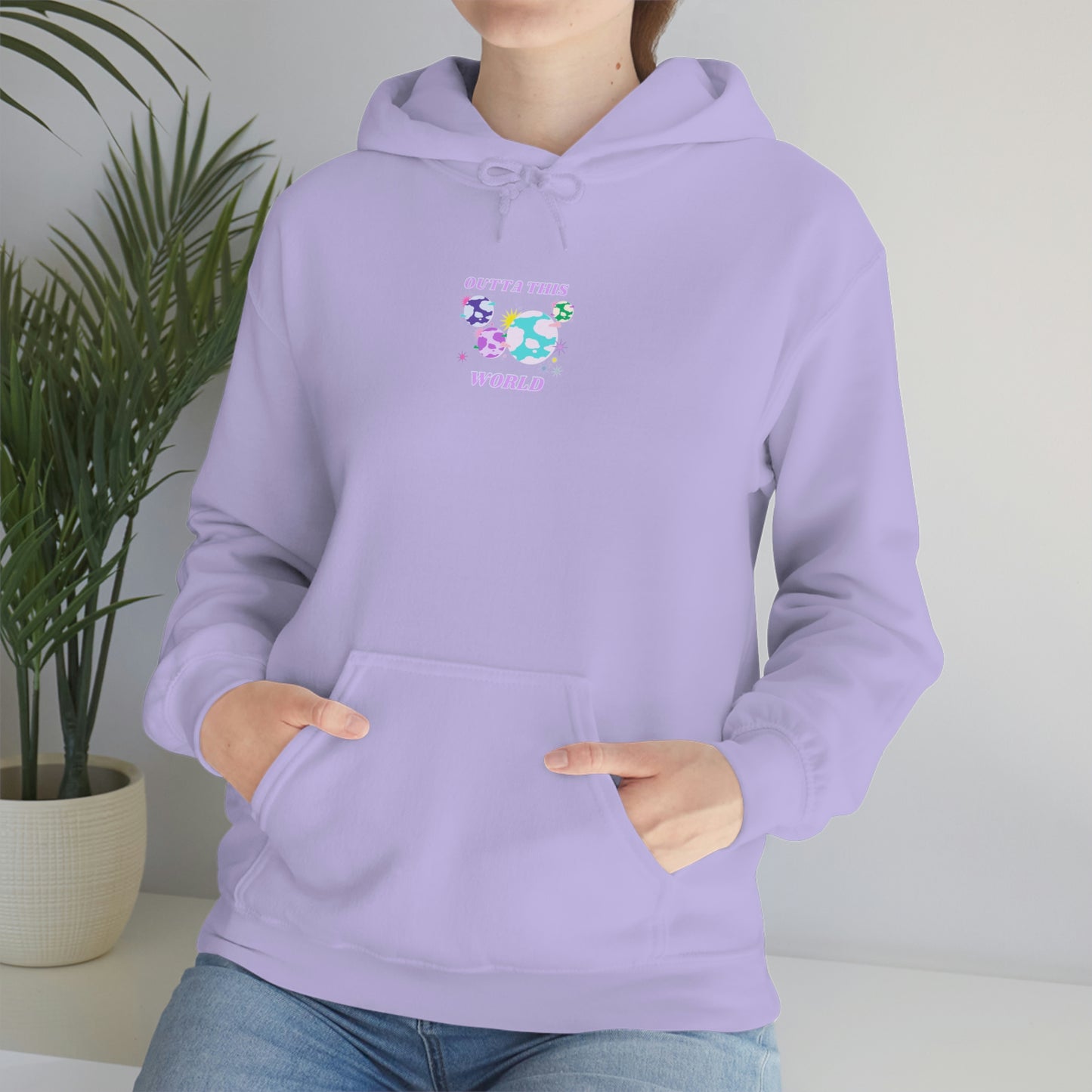 Retro Outta This World Lilac Orchid Lavender Graphic Hoodie, VSCO Girl Sweatshirt, Tumblr Hoodie, Oversized Trendy Back Print Top Rare Color