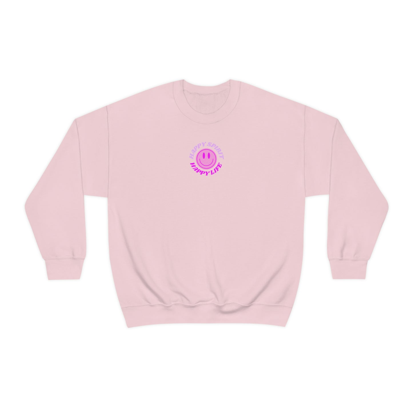 Happy Spirit Happy Life Sweatshirt, Gildan VSCO Girl Crewneck, Oversized Tumblr Front Back Print Smile Happy Mind Trendy Retro Surf Font