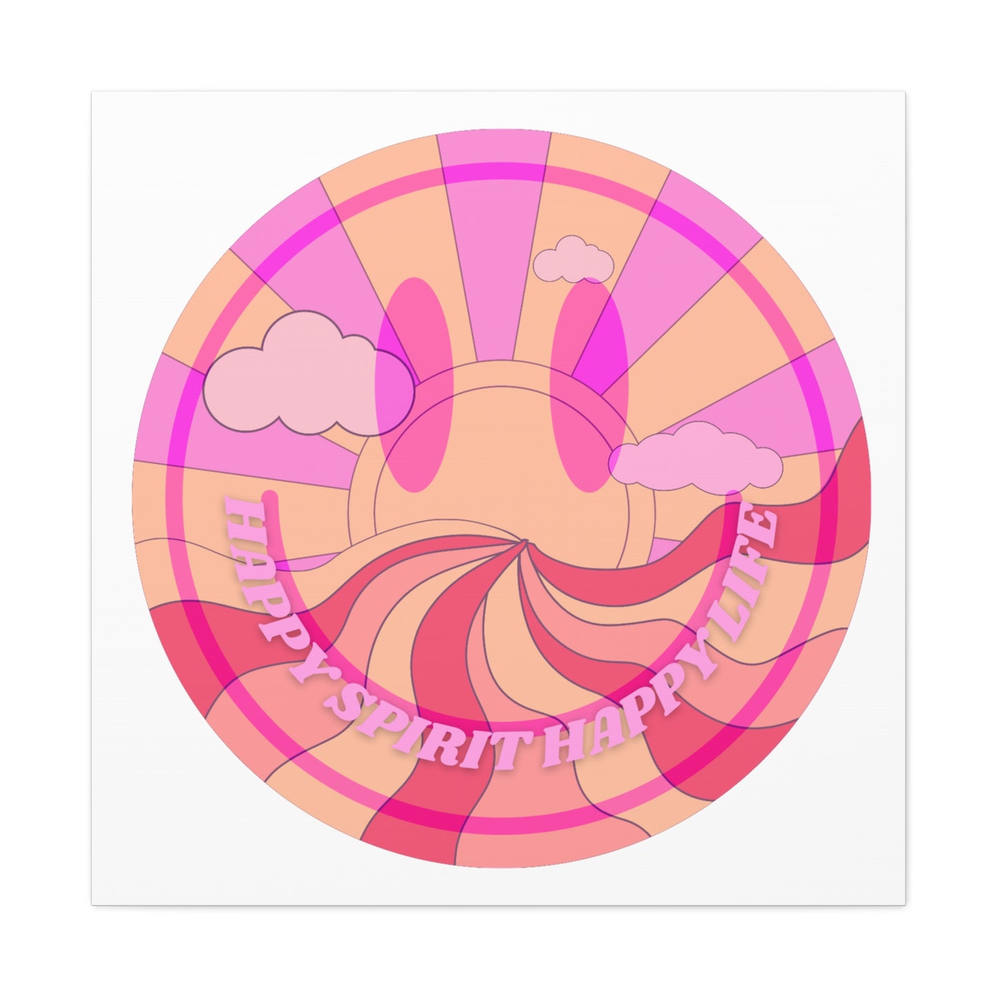 Smile Face Wall Art, Aesthetic Smile Face Gallery Canvas Wrap, Sunset Wall Art, Bedroom Wall Art, Pink Smile Decoration, Home Decoration