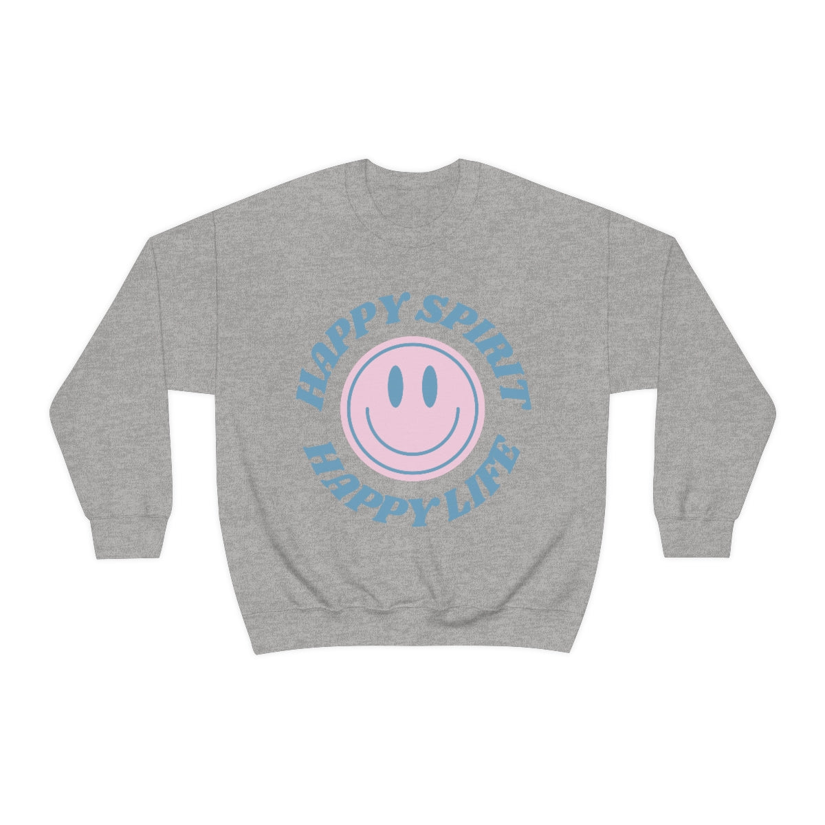 Happy Spirit Happy Life Sweatshirt, VSCO Girl Crewneck, Oversized Retro Font Graphic Tumblr, Front Print Smile Face Trendy Cover Up Top