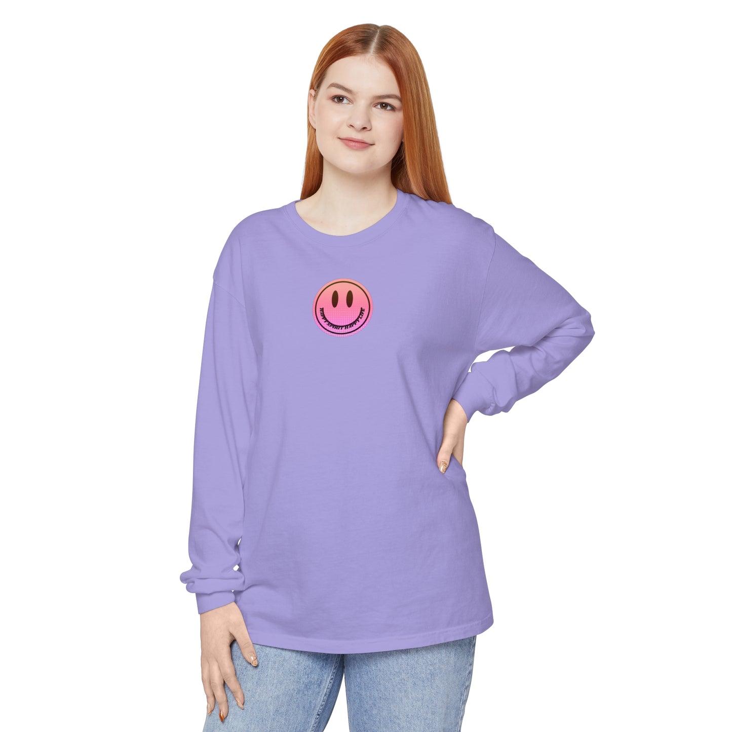 Aesthetic Long Sleeve Shirt, Smile Face Y2K Retro Shirt, 80's Style Smile Graphic, Comfort Colors Unisex Garment-dyed Long Sleeve T-Shirt