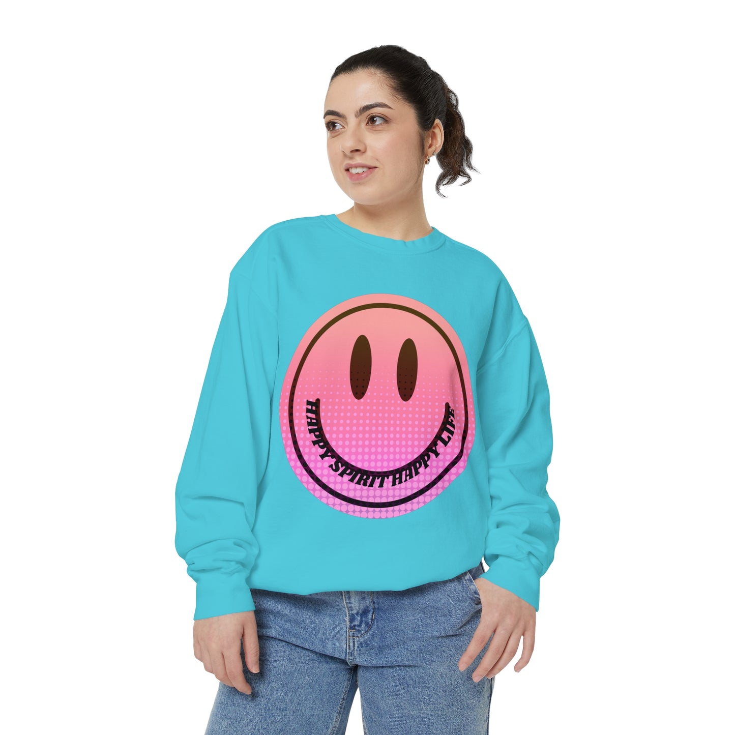Aesthetic Smile Hoodie, Smile Face Comfort Colors Crewneck, Happy Spirit Happy Life Sunset Smile Sweatshirt, Unisex Garment-Dyed Sweatshirt