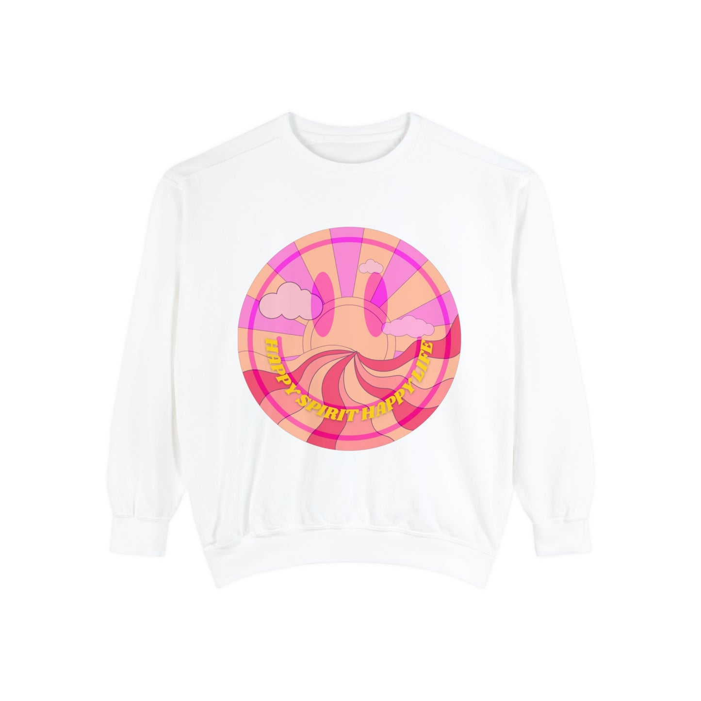 Aesthetic Smile Hoodie, Smile Face Comfort Colors Crewneck, Happy Spirit Happy Life Sunset Smile Sweatshirt, Unisex Garment-Dyed Sweatshirt