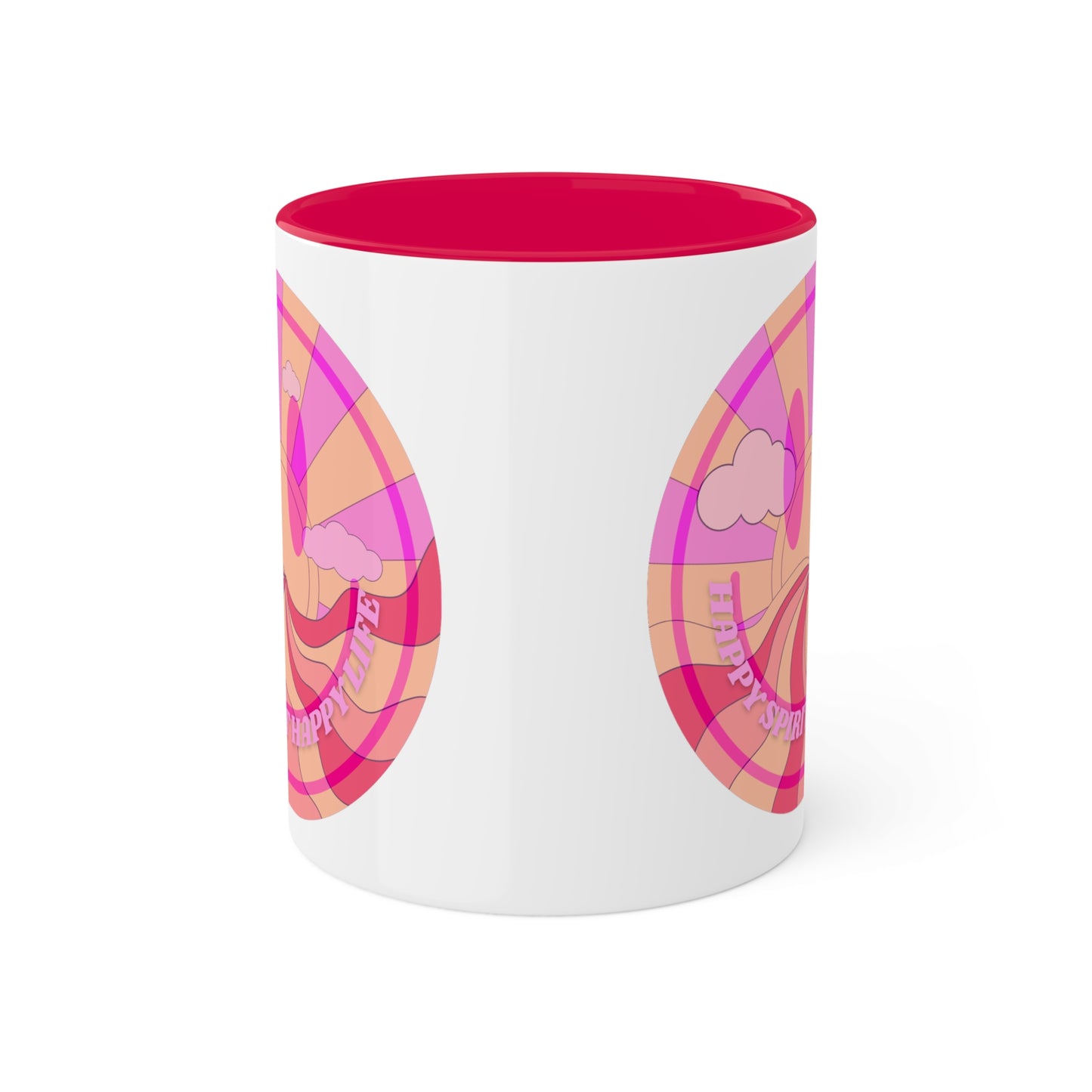 Retro Happy Spirit Happy Life Aesthetic Mug, Smile Face Mug, Trendy Coffee Mug, Tumblr Mug, Aesthetic Happy Life Gift, Aesthetic Pink Mug