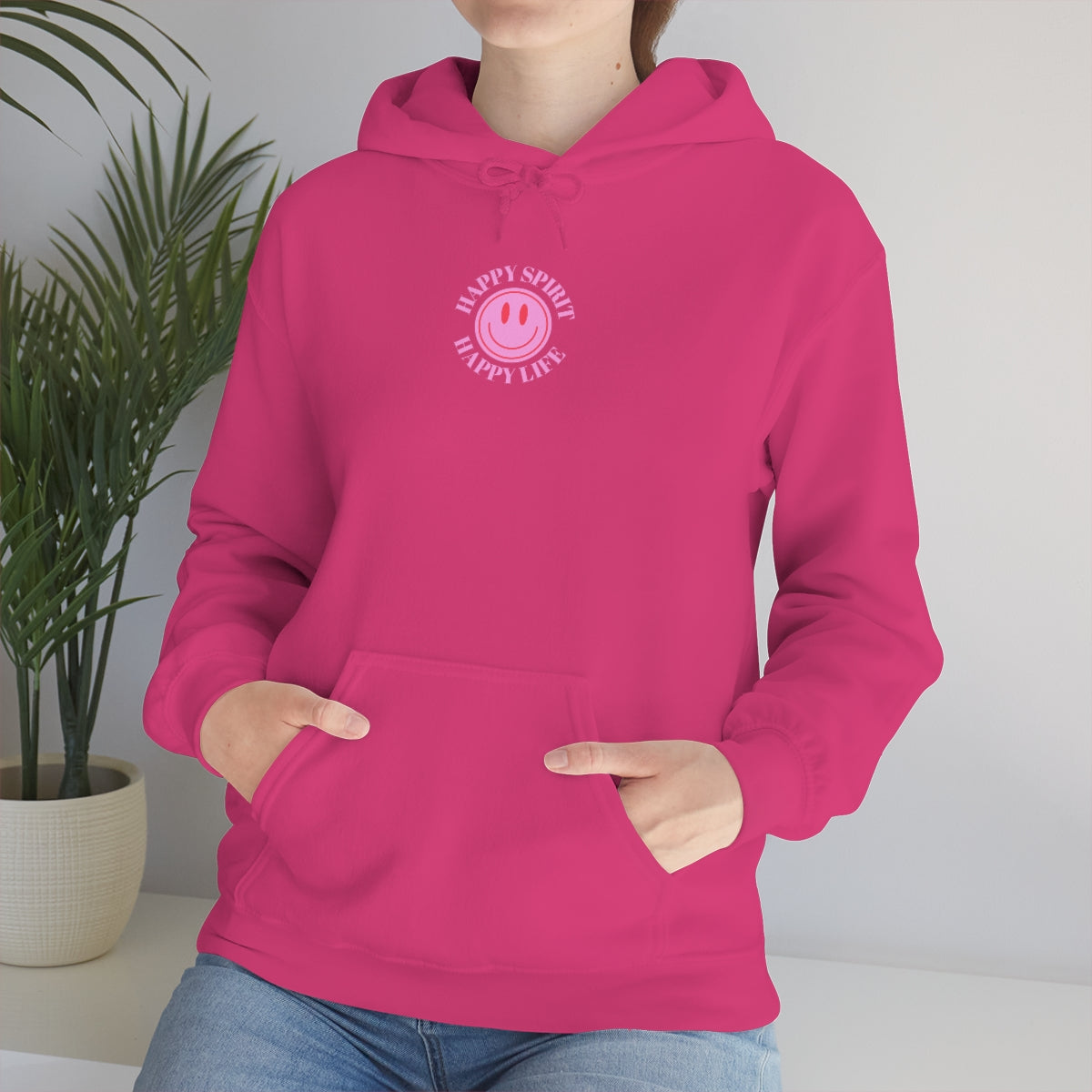 Happy Spirit Happy Life Sweatshirt, Pink Smile Lilac Hoodie, Oversized Hoodie, Front Back Print Trendy Sweatshirt, Beach Cover Up, Cover Up
