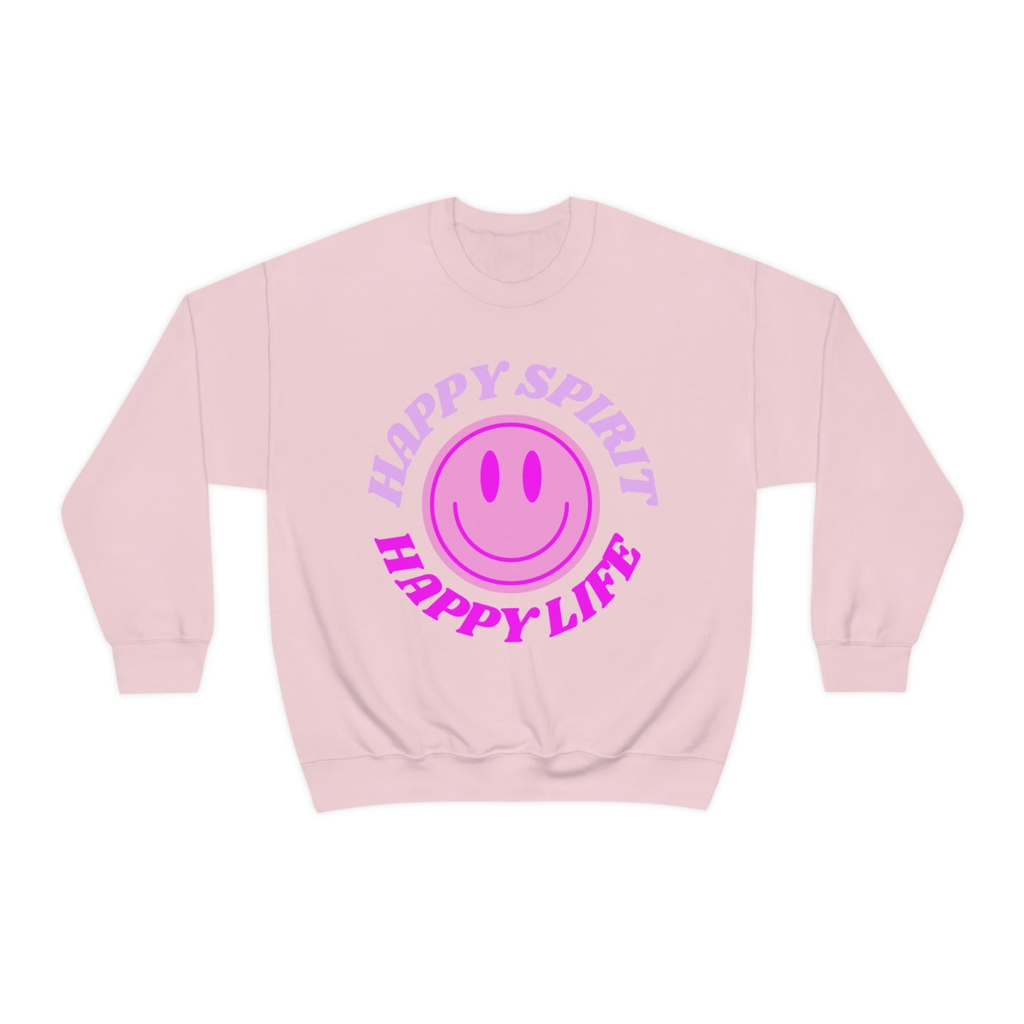 Happy Spirit Happy Life Sweatshirt, VSCO Girl Crewneck, Oversized Retro Font Graphic Tumblr, Front Print Smile Face Trendy Cover Up