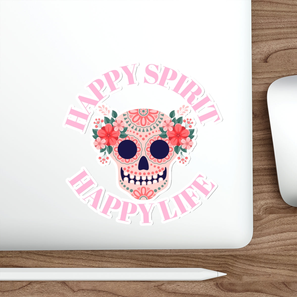 Dia De Los Muertes Day of the Dead Happy Spirit Happy Life Custom Die-Cut Stickers, Candy Skull Sticker, Skull Pink Peach Flowers Sticker