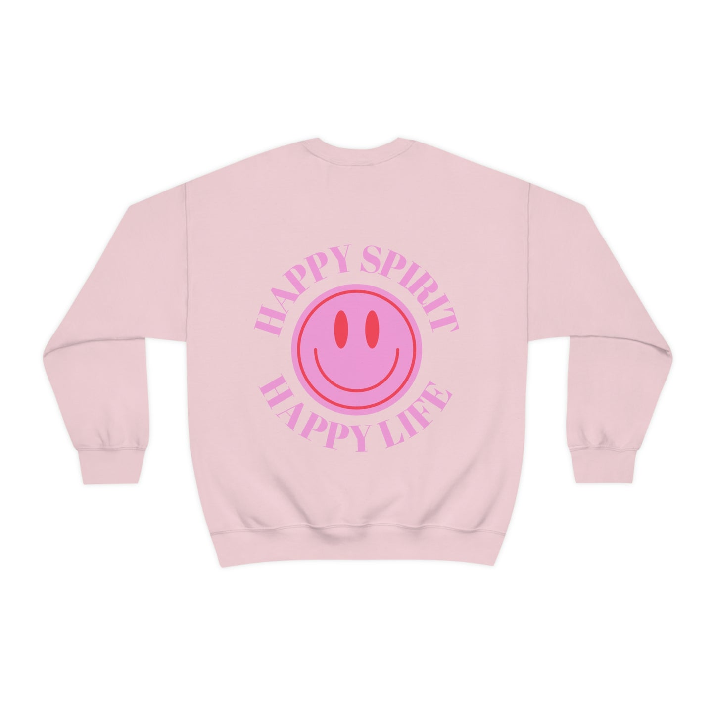 Happy Spirit Happy Life Sweatshirt, Gildan VSCO Girl Crewneck, Oversized Tumblr Front Back Print Smile Happy Mind Trendy Loungewear
